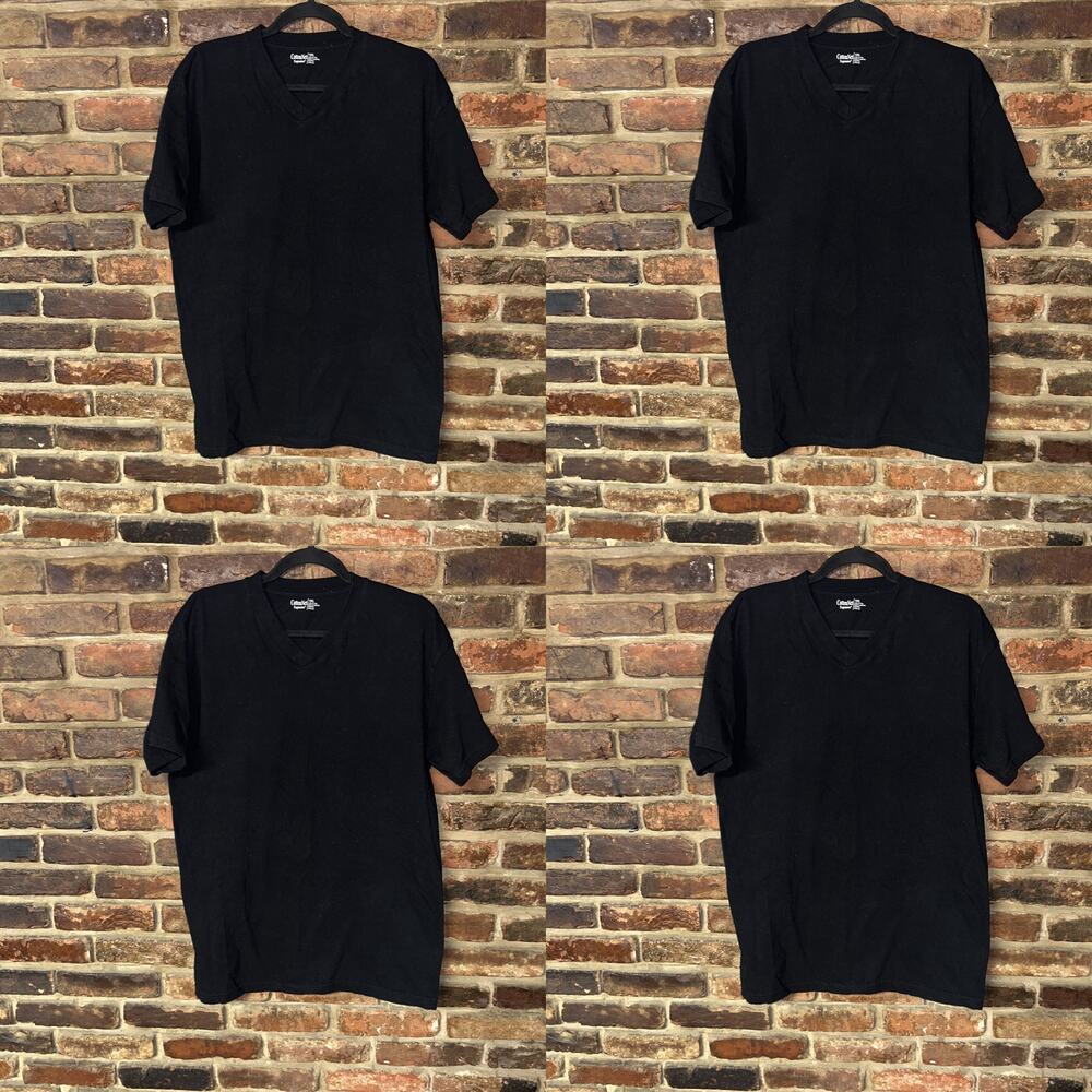 Bundle Set of 4 Black Short Sleeve V-Neck T-Shirts Men's Size XL CottonNet